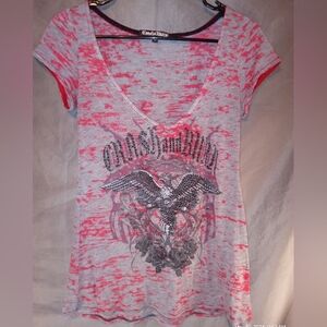Crash and burn black and red small T-shirt with embellished sequin